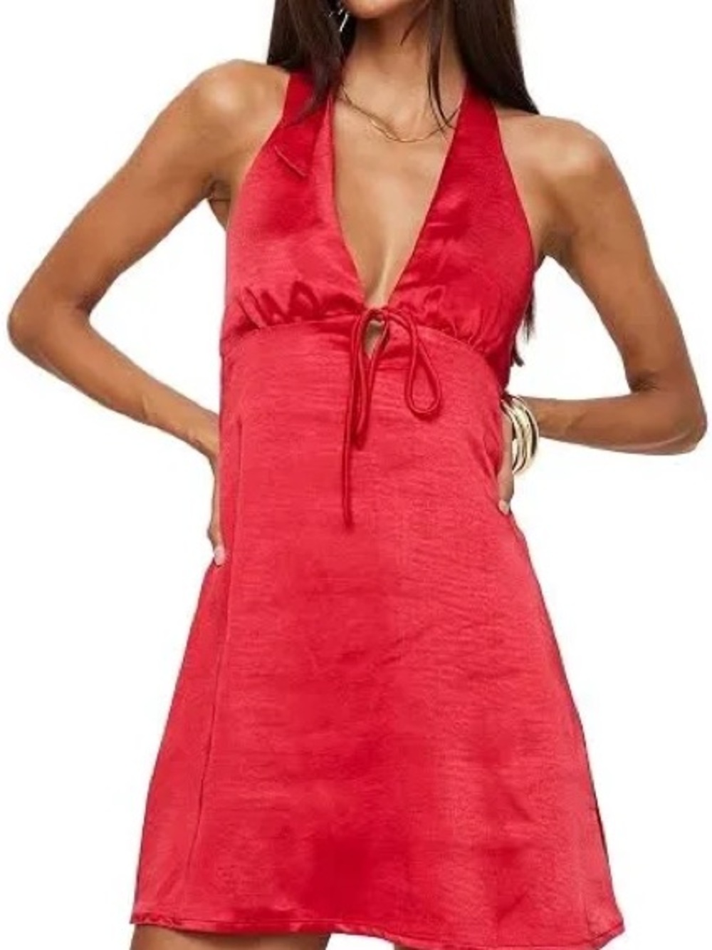 Princess Polly Red Halter Tie-Front Mini Dress